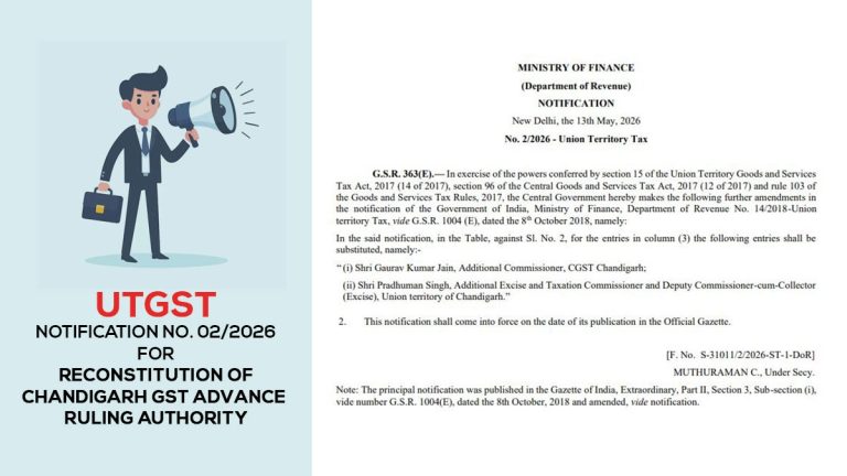 UTGST Notification No. 02/2026 for Reconstitution of Chandigarh GST Advance Ruling Authority