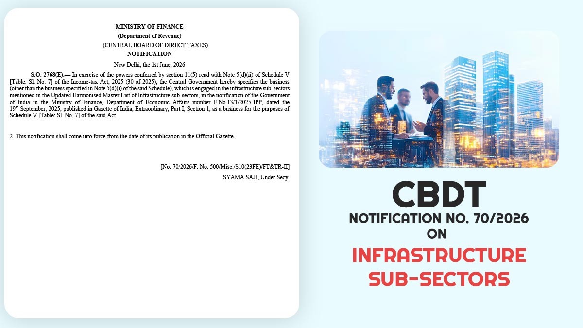 CBDT Brings Infrastructure Sub-Sectors Within Scope of Eligible Businesses Under IT Act, 2025