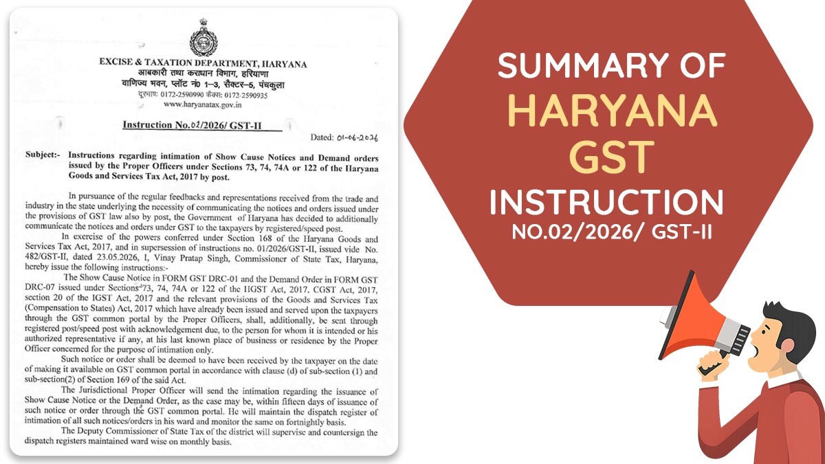 Haryana GST Dept. Issues Instruction No. 02/2026/GST-II on Postal Intimation of SCNs and Orders